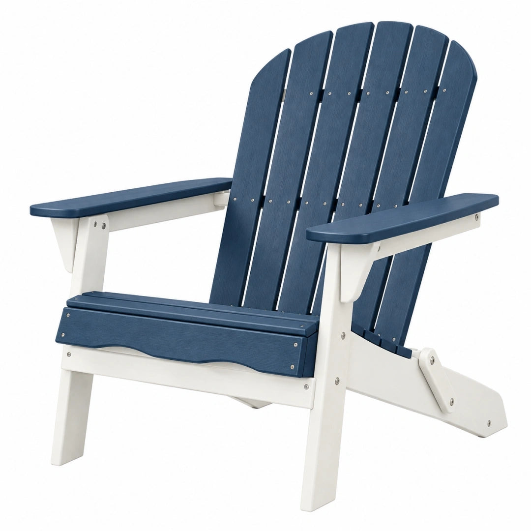 Krzesło ogrodowe Adirondack 79 x 83 x 97 cm z tworzywa HDPE granatowe i białe składane