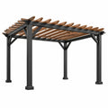 Pergola ogrodowa 300 x 300 x 240 cm ze stali i drewna czarna brązowa do tarasu - nowoczesna konstrukcja z listwami dachowymi