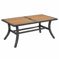 Stół ogrodowy 150 x 90 x 74 cm - metalowy brązowy z otworem na parasol