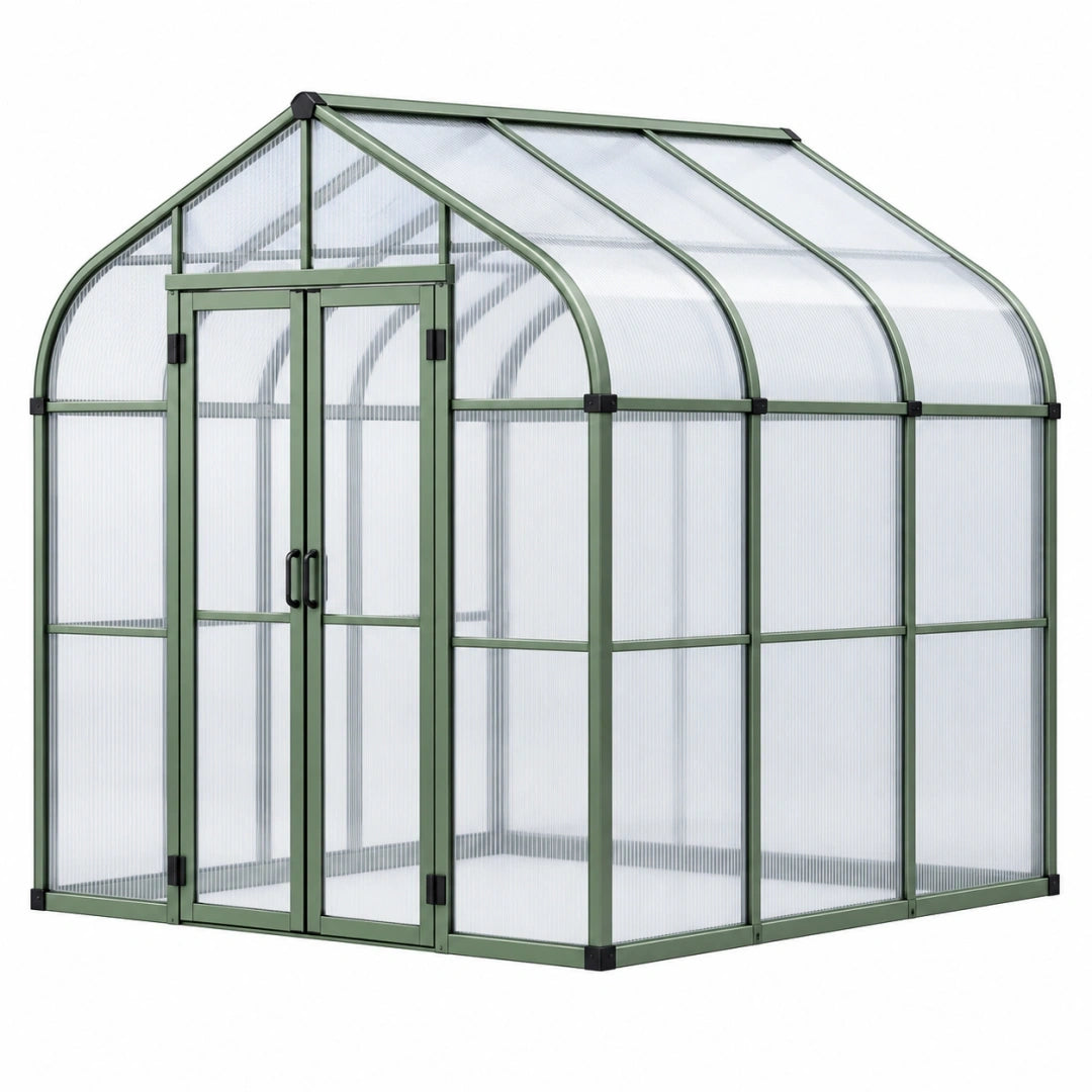 Szklarnia ogrodowa 185 x 123 x 195 cm z aluminium zielona z panelami poliwęglanowymi