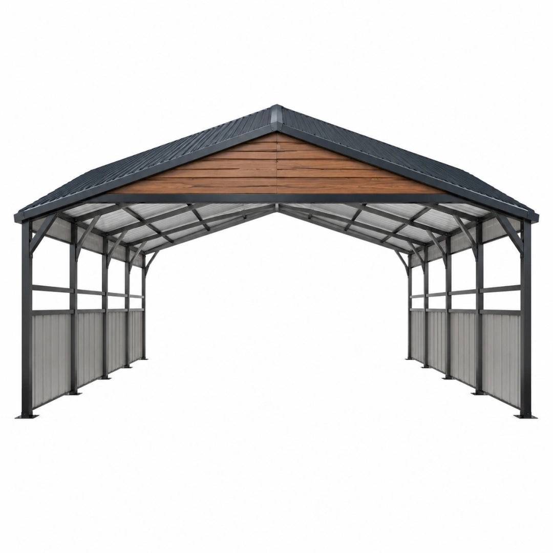 Wiata garażowa 600 x 300 x 280 cm stalowa czarna z dachem dwuspadowym