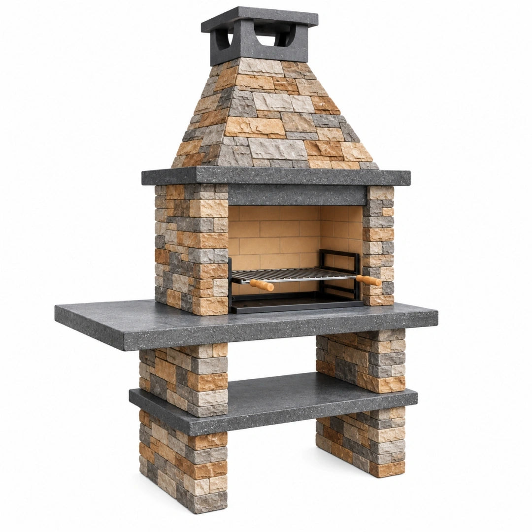 Grill ogrodowy 100 x 70 x 210 cm z kamienia i betonu wielokolorowy z rusztem
